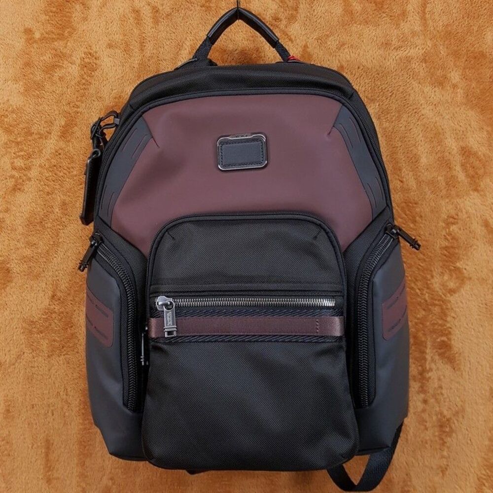 TUMI Backpack Alpha Bravo Navigation Black Burgundy Laptop Travel Business $575 - Picture 4 of 9